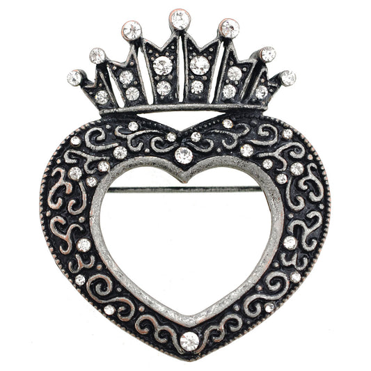 Vintage Style Black Crown Heart Pin Brooch And Pendant