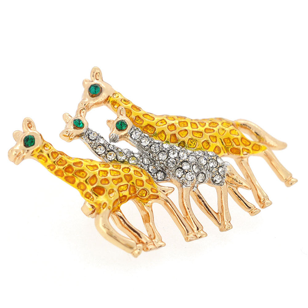 Crystal Golden Brown Four Giraffes Pin Brooch