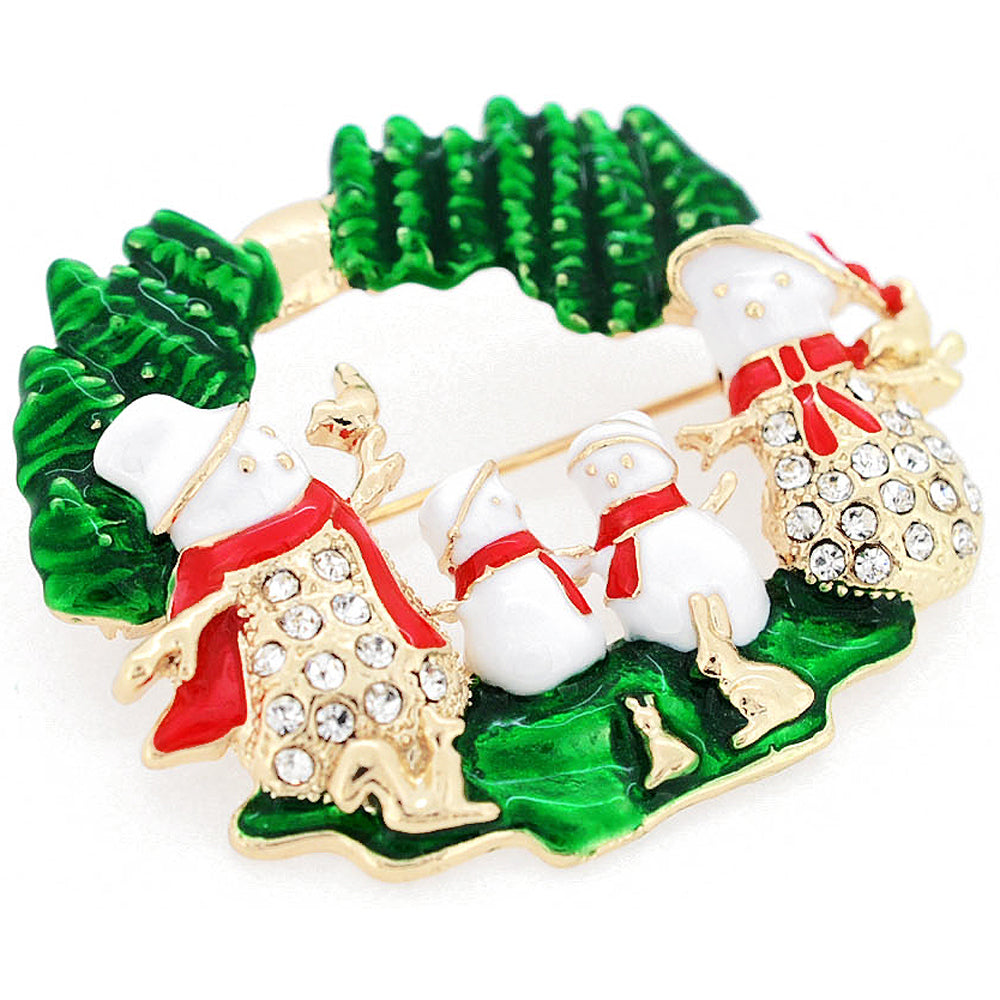 Christmas Snowman Crystal Pin Brooch