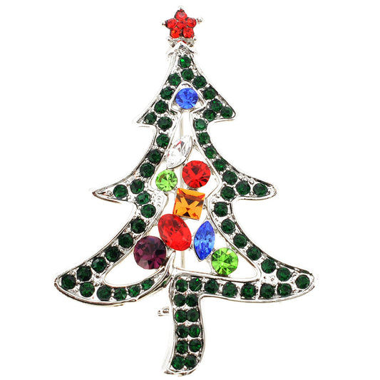 MultiColor Cartoon Christmas Tree Crystal Pin Brooch