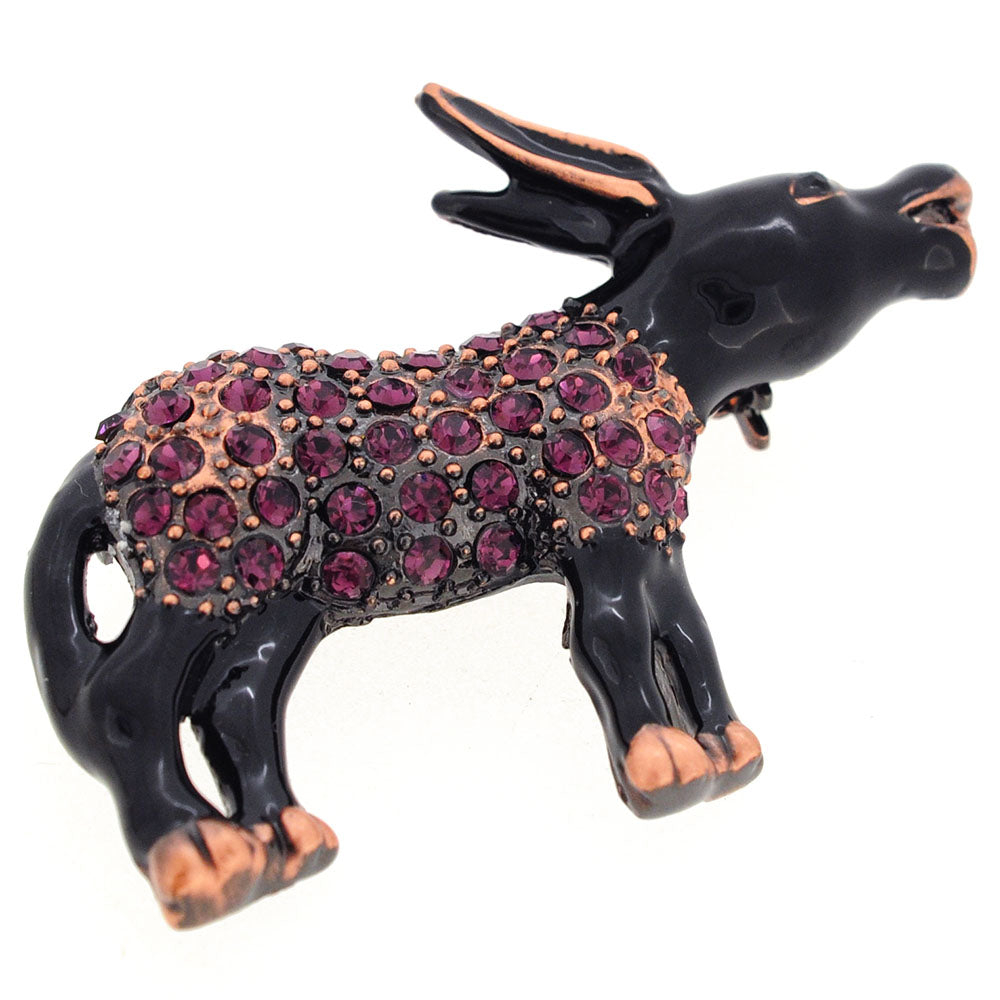 Purple Democrat Donkey Crystal Pin Brooch