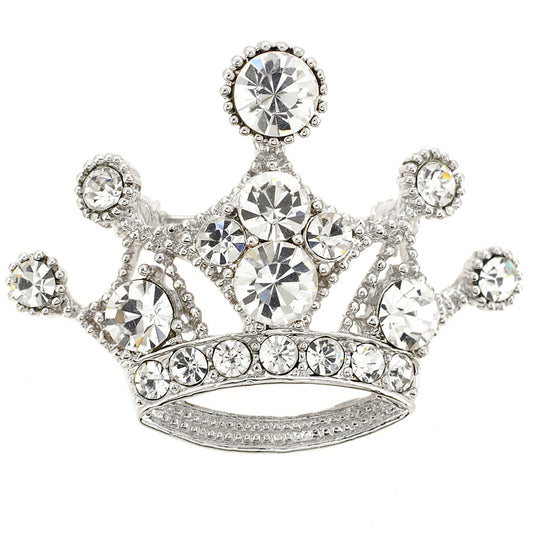 Silver Crystal Crown Brooch