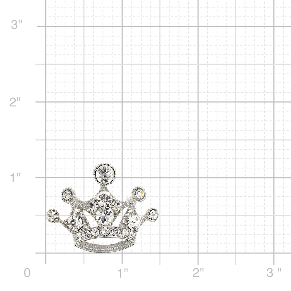 Silver Crystal Crown Brooch