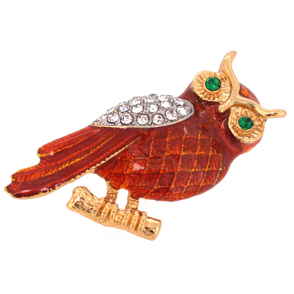 Enamel Brown Owl Crystal Pin Brooch