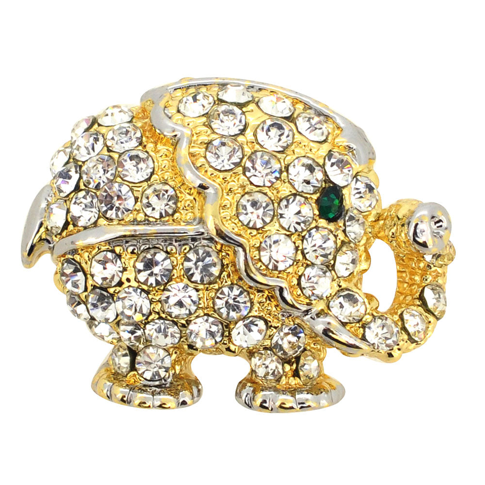 Golden Elephant Crystal Animal Pin Brooch