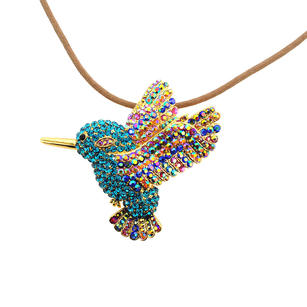 Multicolor Crystal Hummingbird Pin Brooch And Pendant