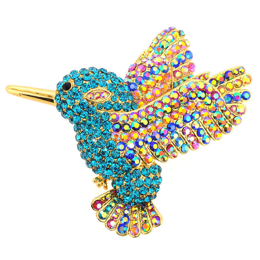 Multicolor Crystal Hummingbird Pin Brooch And Pendant