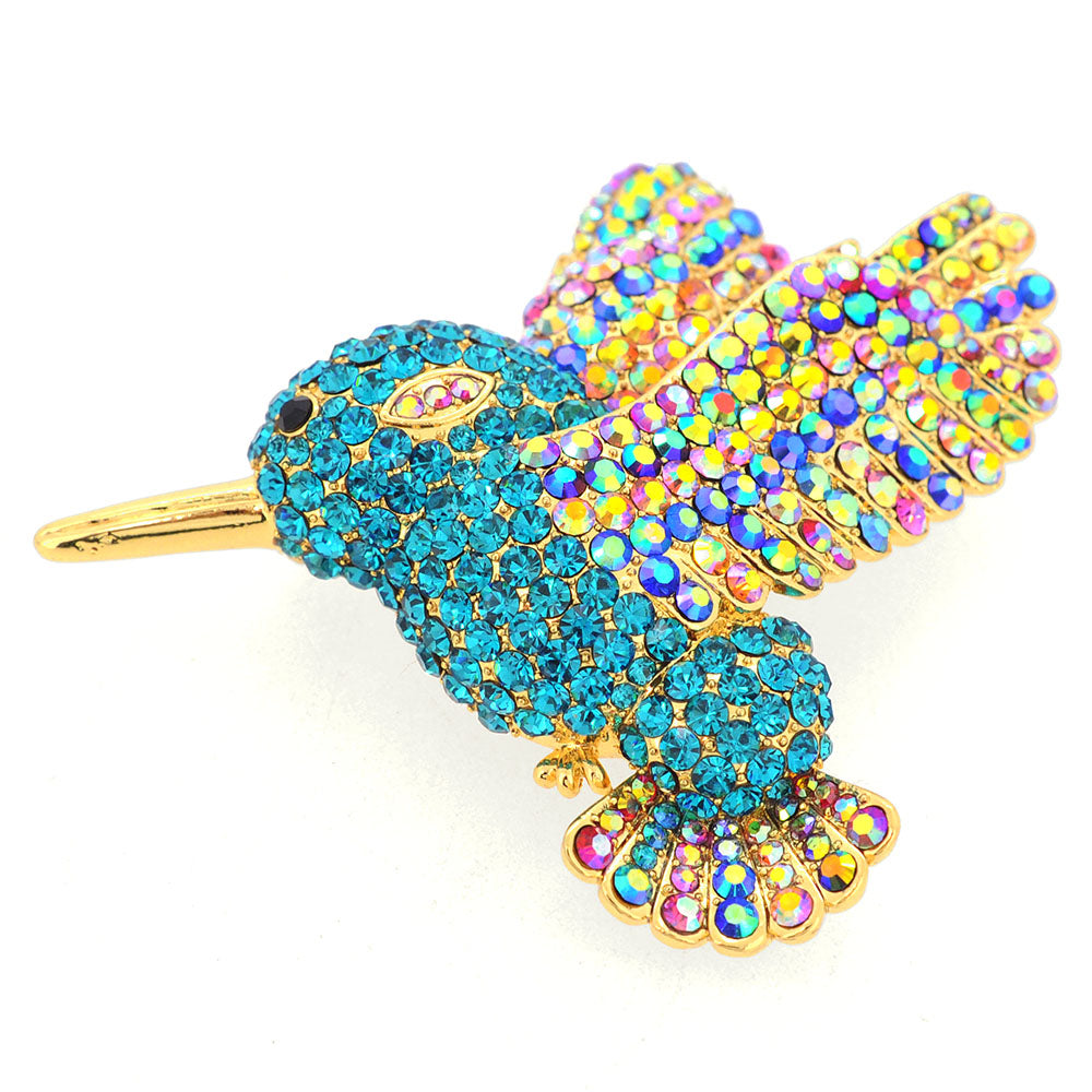 Multicolor Crystal Hummingbird Pin Brooch And Pendant