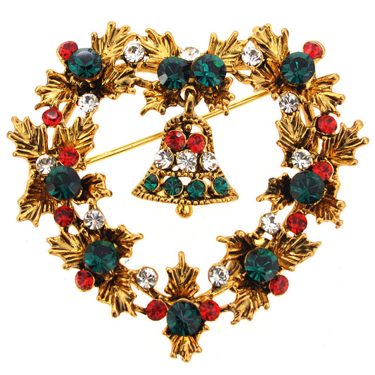 Christmas Heart Wreath Pin Brooch