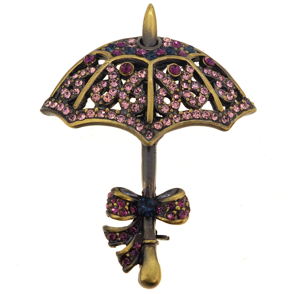 Vintage Metal Purple Amethyst Umbrella Bow Pin Brooch