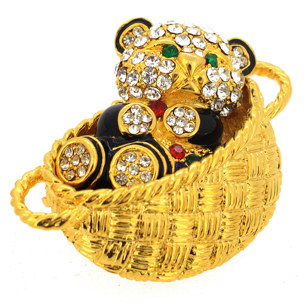 Teddy Bear In A Basket Pin Brooch