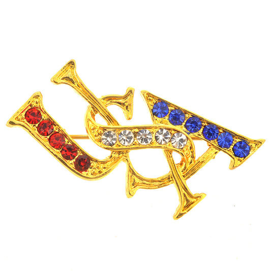 Patriotic Golden USA Crystal Pin Brooch (Red,White & Blue)