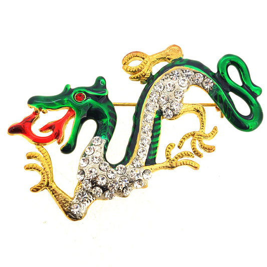 Green Enamel Chinese Dragon Pin Brooch