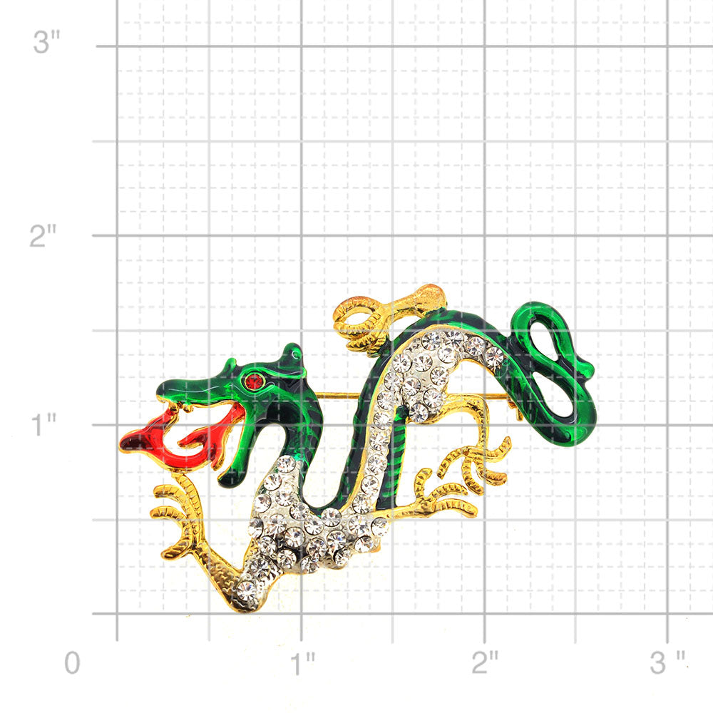 Green Enamel Chinese Dragon Pin Brooch