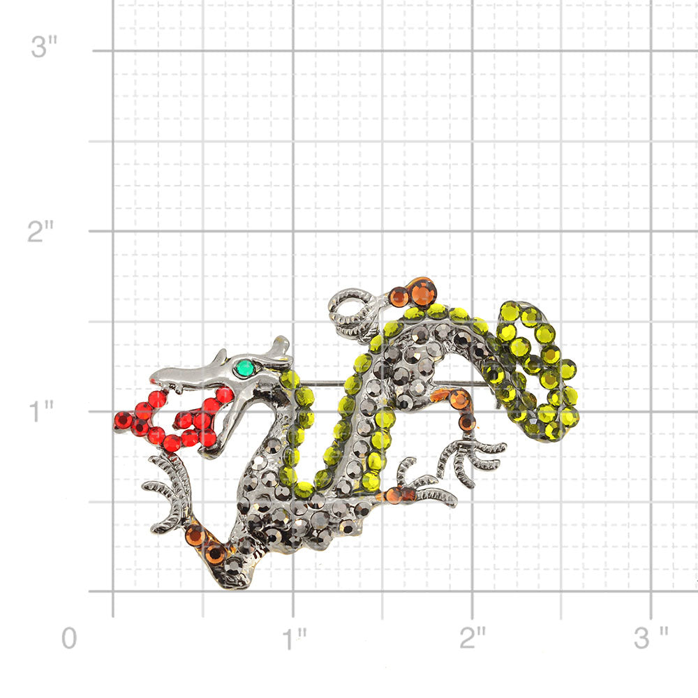 Green And Black Chinese Dragon Pin Brooch