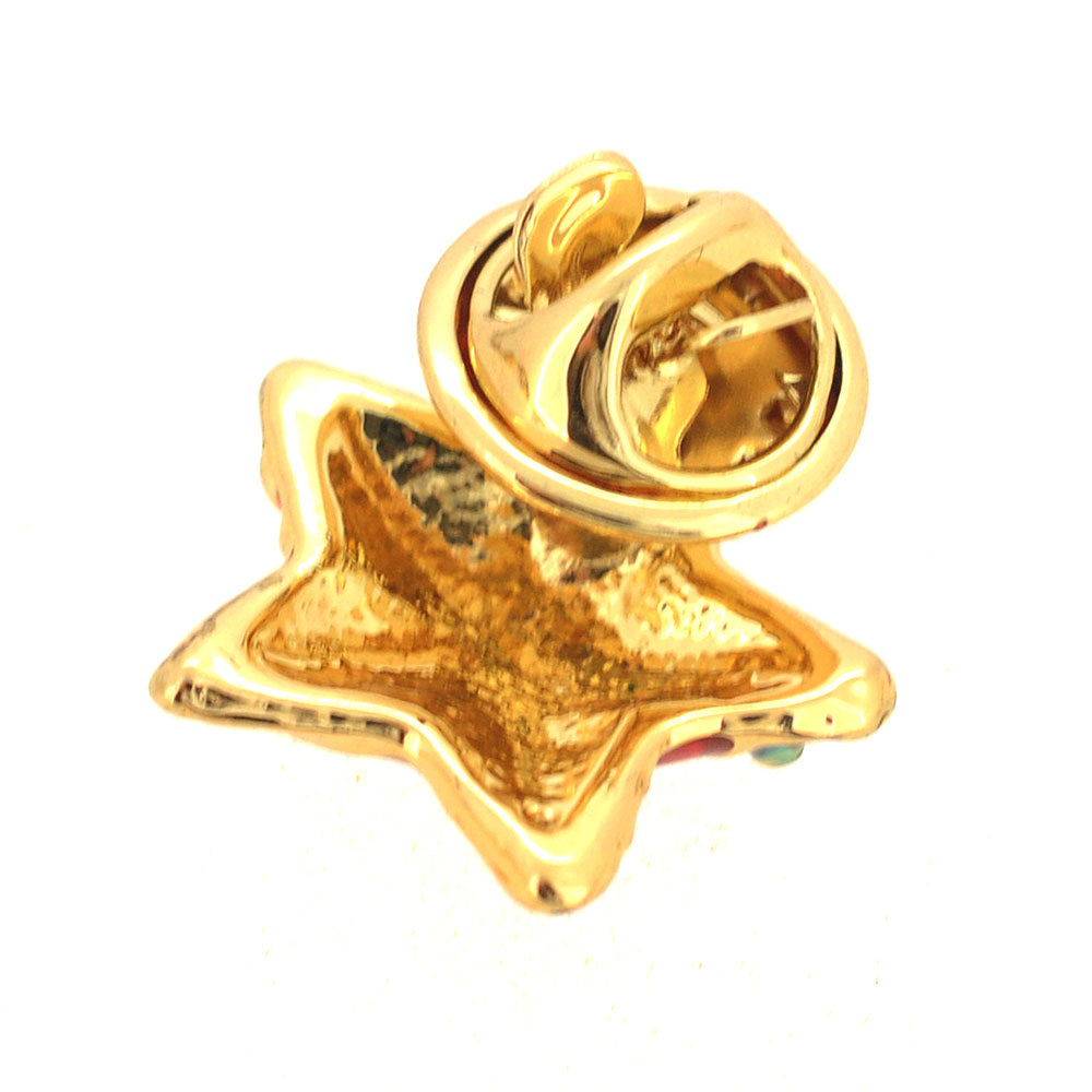 Golden American Flag Star Patriotic Crystal Pin Brooch