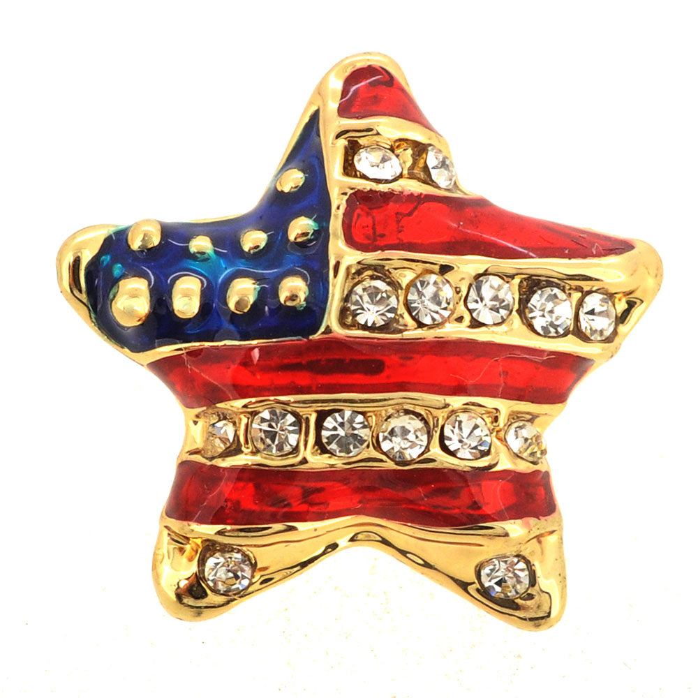 Golden American Flag Star Patriotic Crystal Pin Brooch