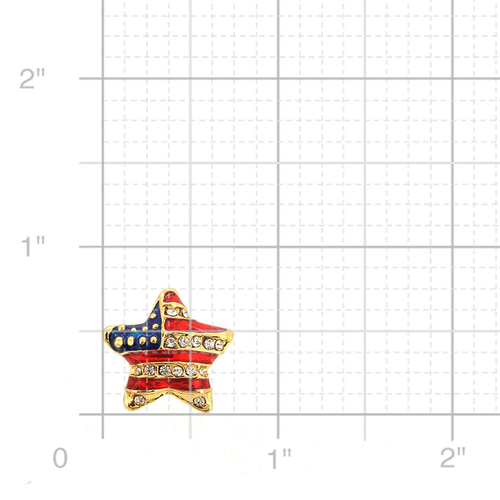 Golden American Flag Star Patriotic Crystal Pin Brooch