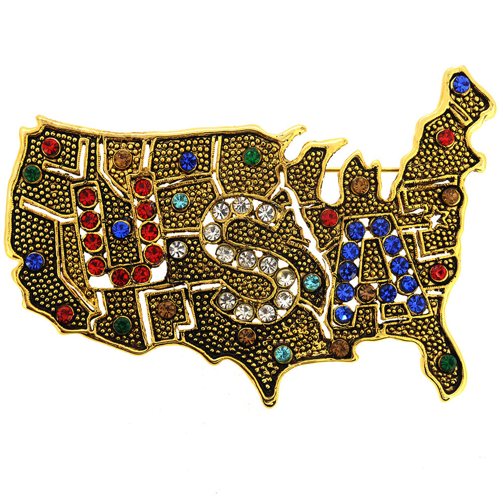 Patriotic Vintage USA American Map Pin Brooch