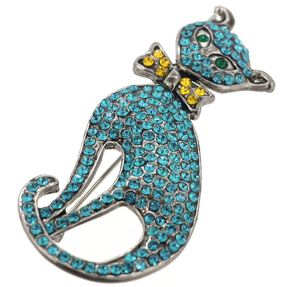 Blue Crystal Cat Pin Brooch