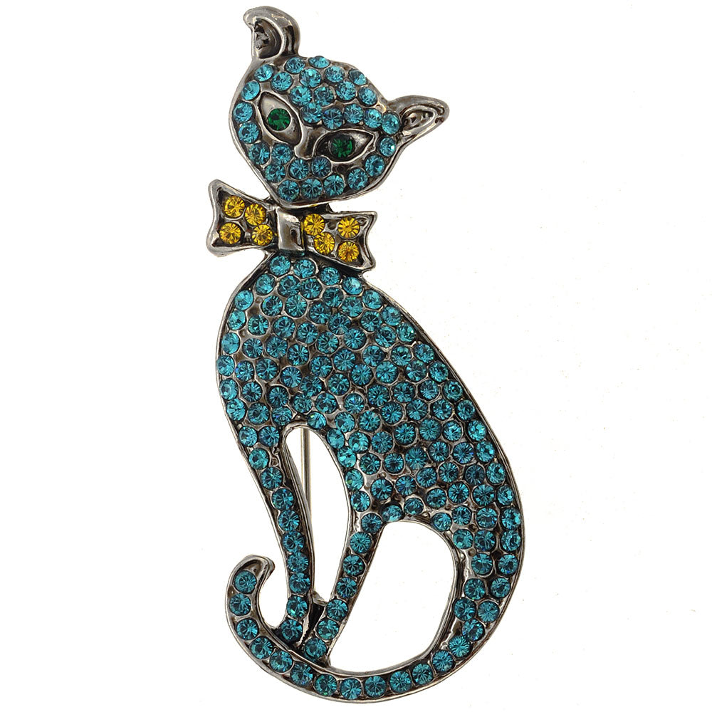 Blue Crystal Cat Pin Brooch