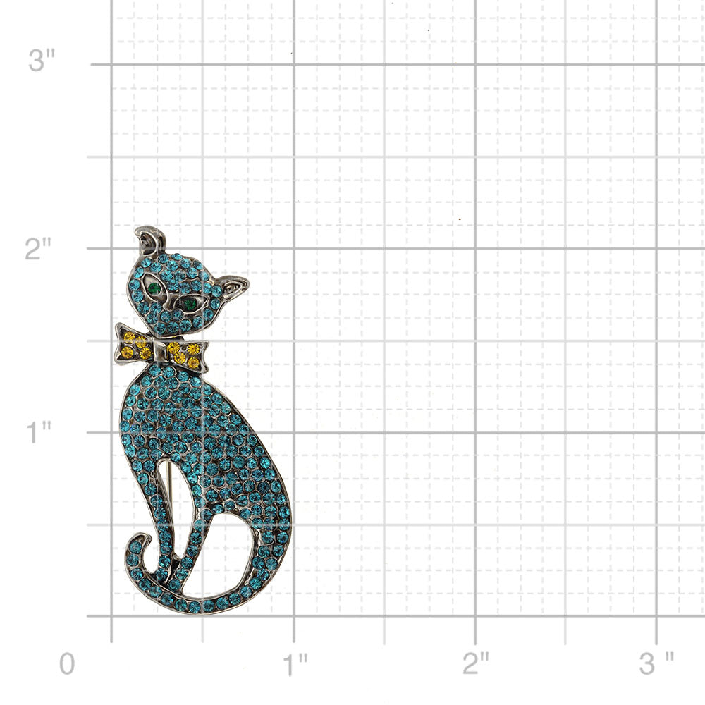 Blue Crystal Cat Pin Brooch