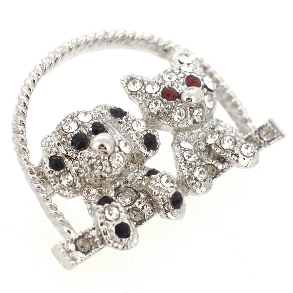 Silver Dog And Kitty Pin Brooch