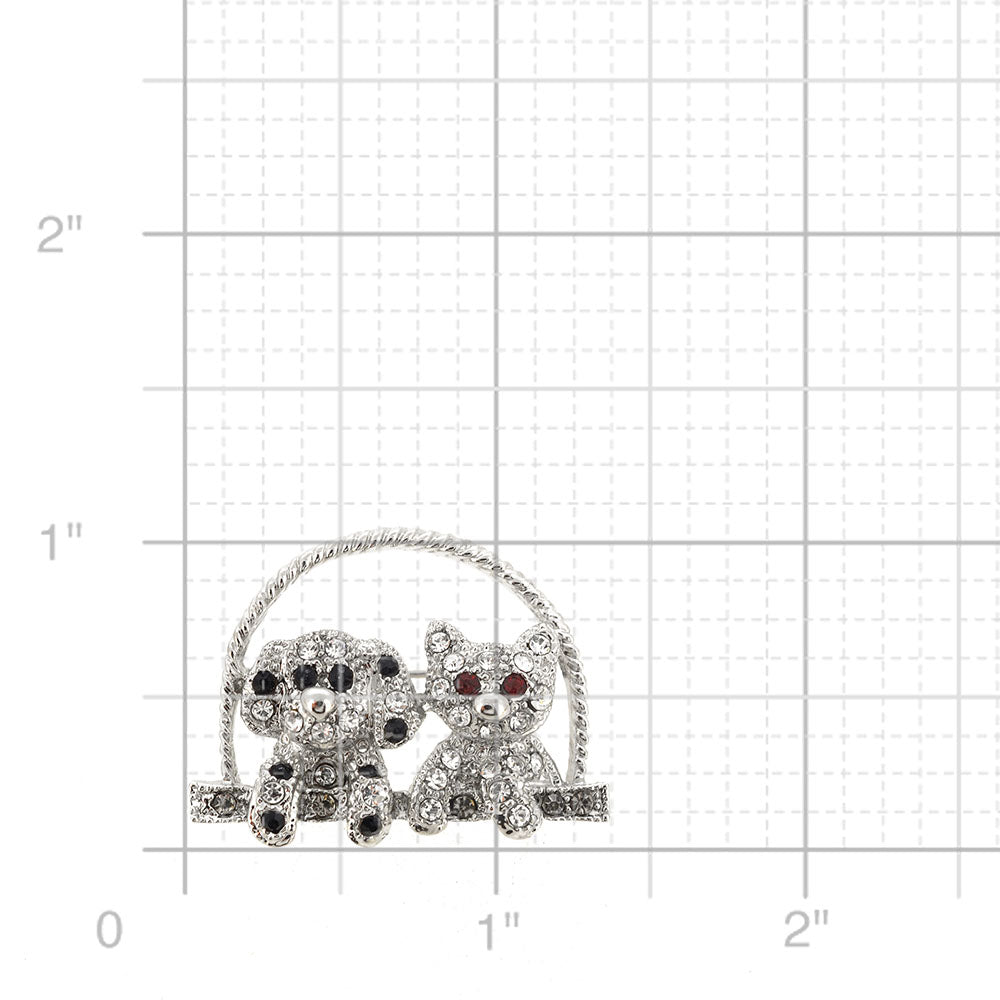 Silver Dog And Kitty Pin Brooch