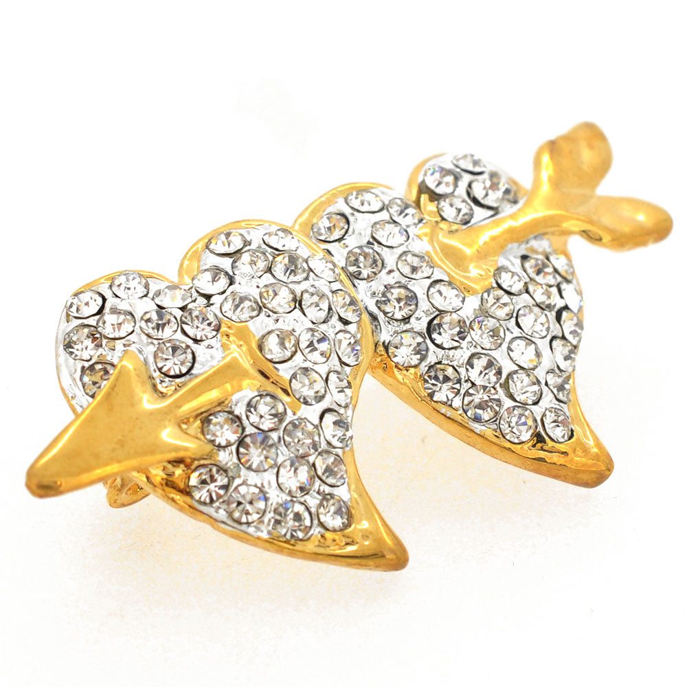 Crystal Double Hearts & Cupid Arrow Pin Brooch