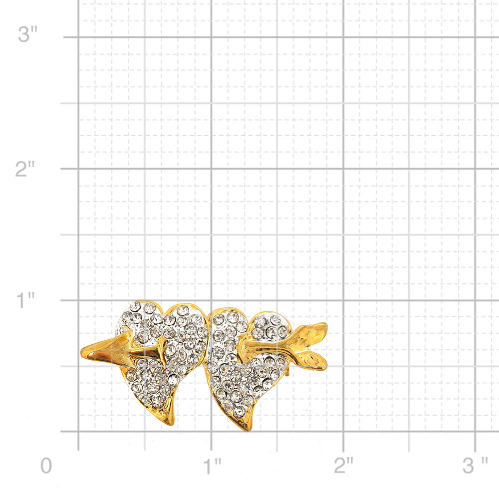 Crystal Double Hearts & Cupid Arrow Pin Brooch
