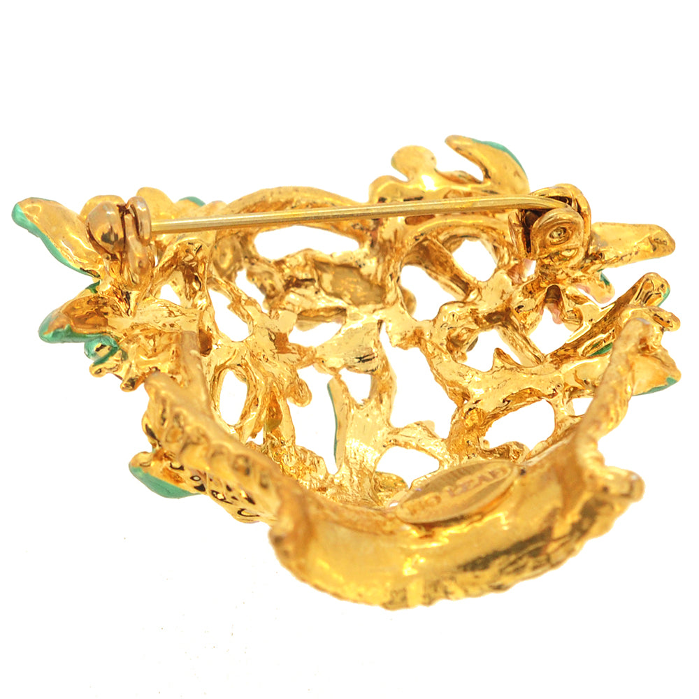 Golden Flower Basket Pin Brooch