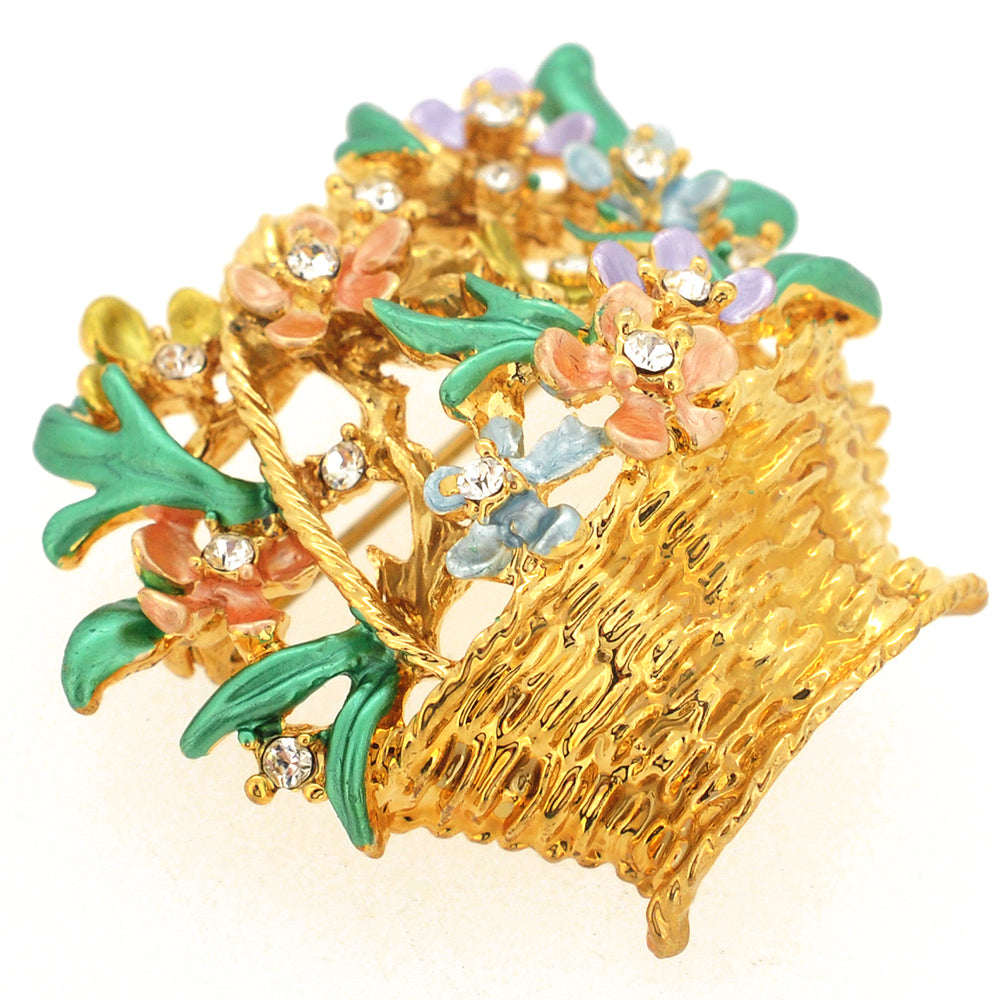 Golden Flower Basket Pin Brooch