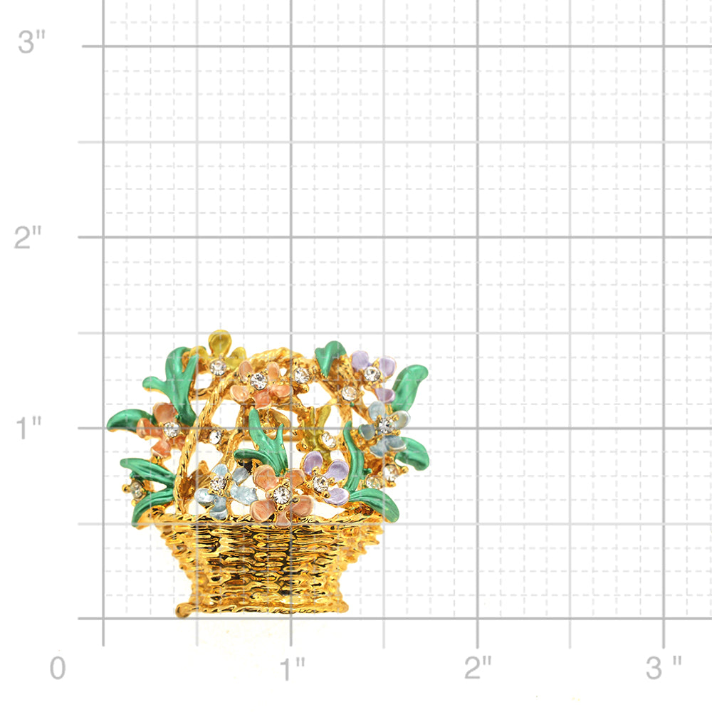 Golden Flower Basket Pin Brooch