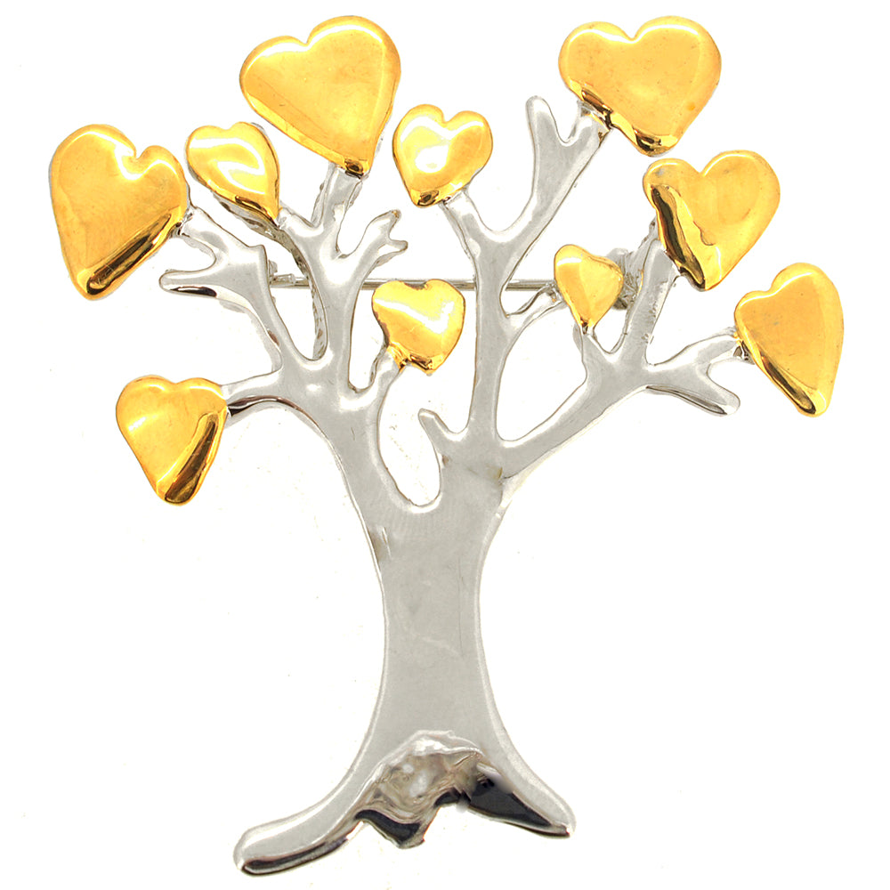 Golden/Silver Heart Tree Pin Brooch