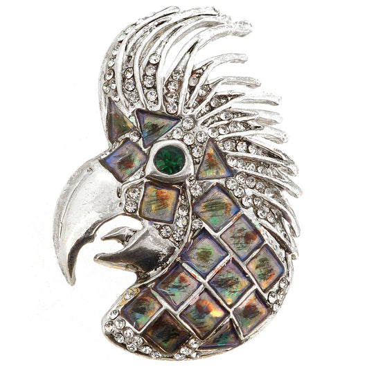 Silver Parrot Head Pin Brooch