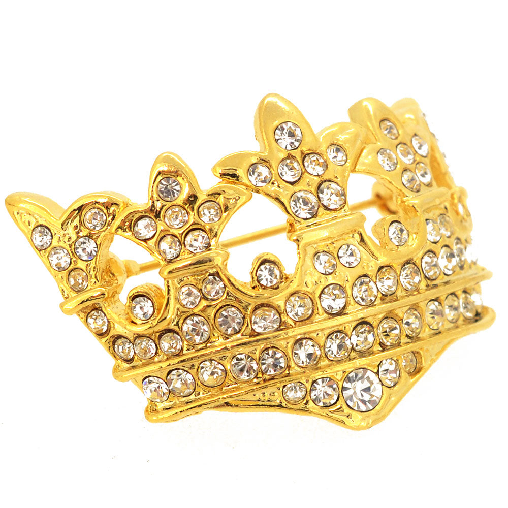 Golden Crystal Crown Pin Brooch