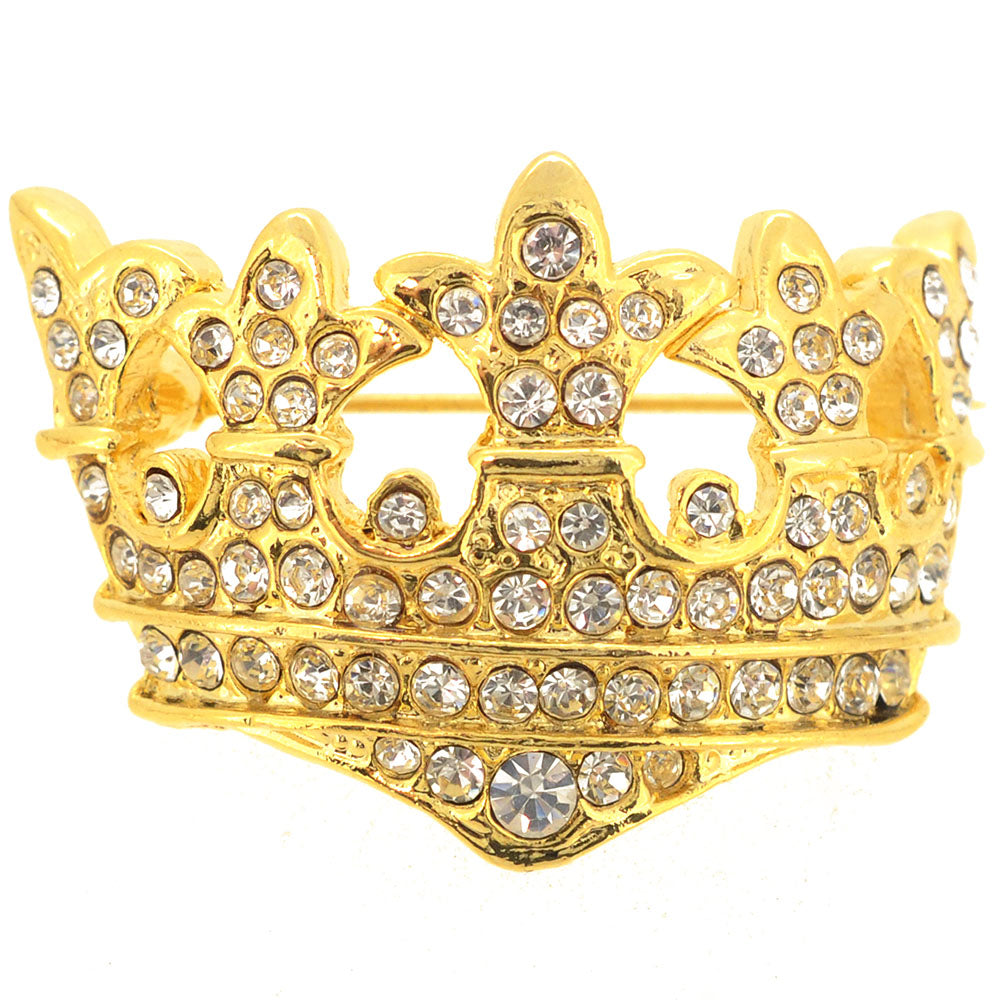 Golden Crystal Crown Pin Brooch