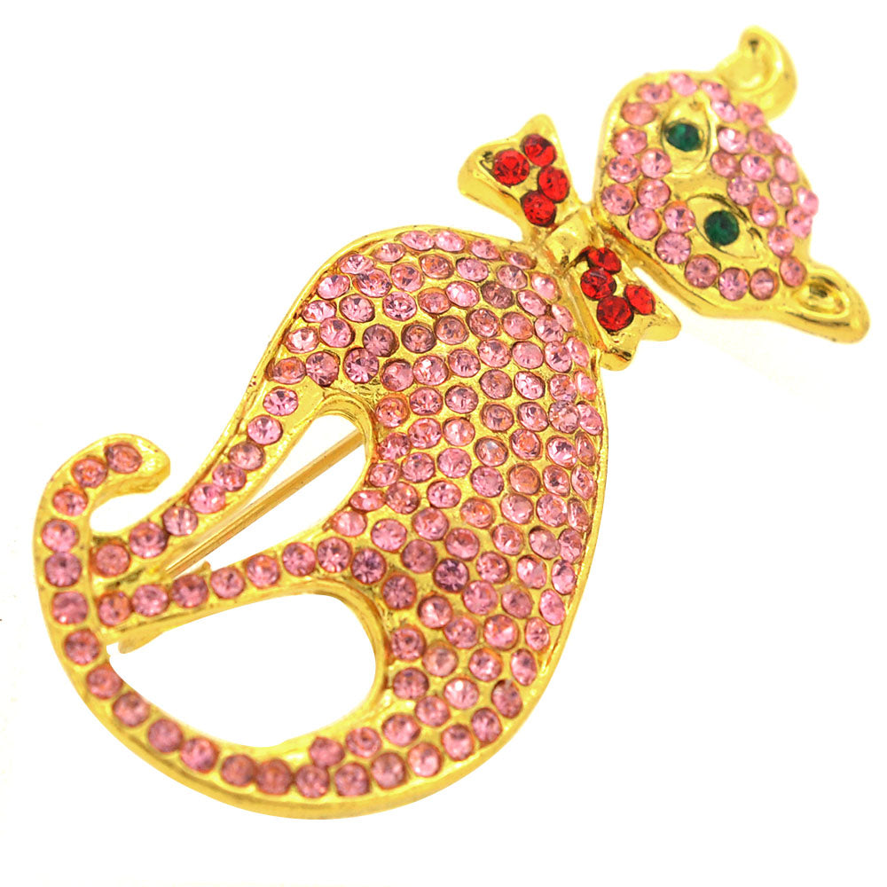 Pink Crystal Cat Pin Brooch