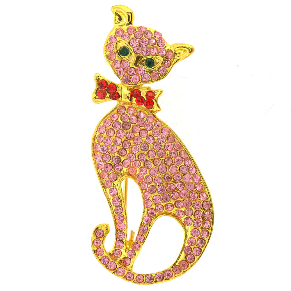 Pink Crystal Cat Pin Brooch