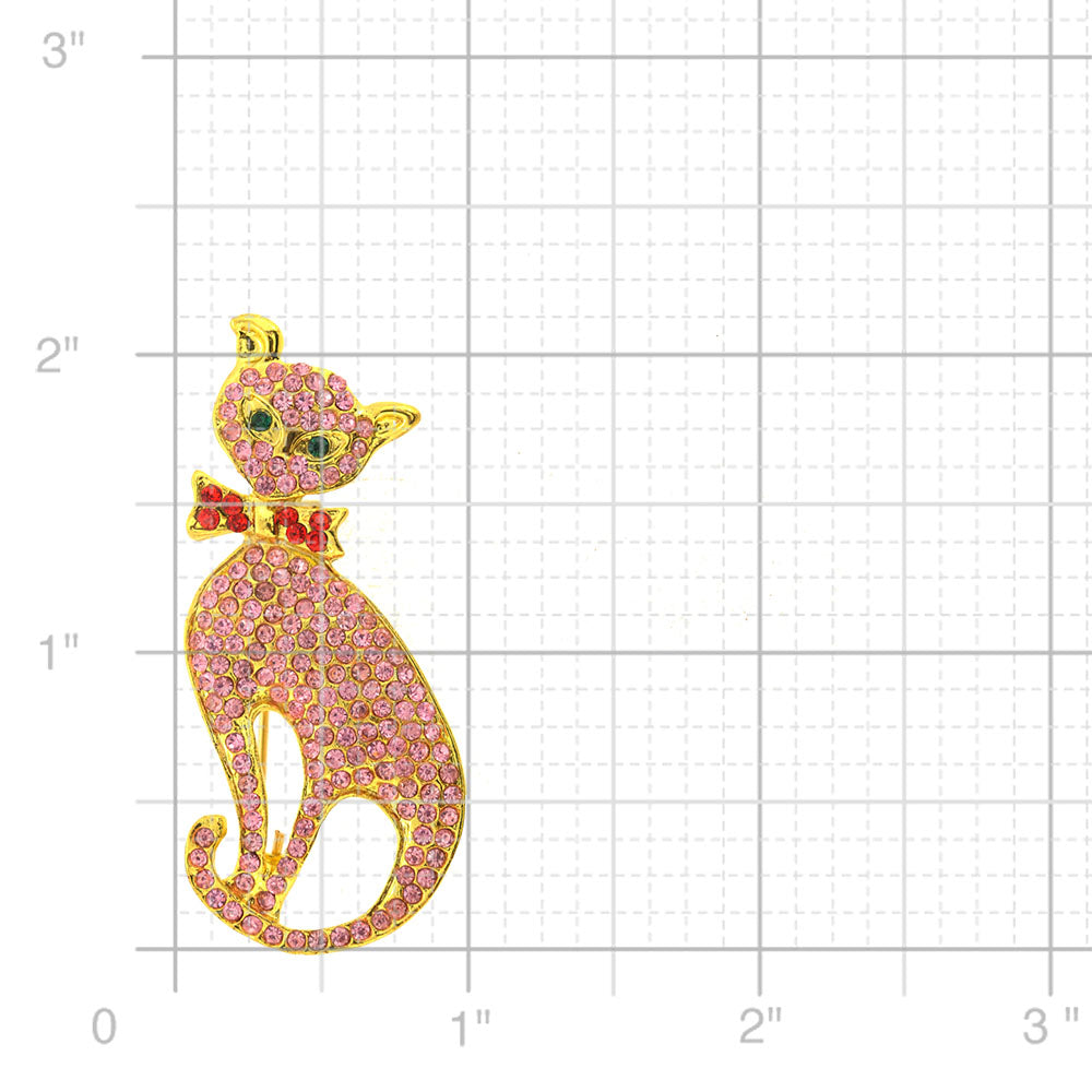 Pink Crystal Cat Pin Brooch