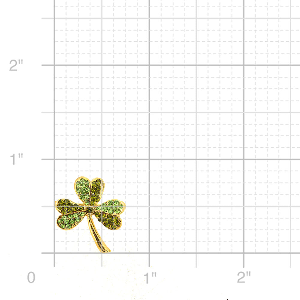 Multi Green Lucky 3 Leaf Clover Flower Crystal Pin Brooch