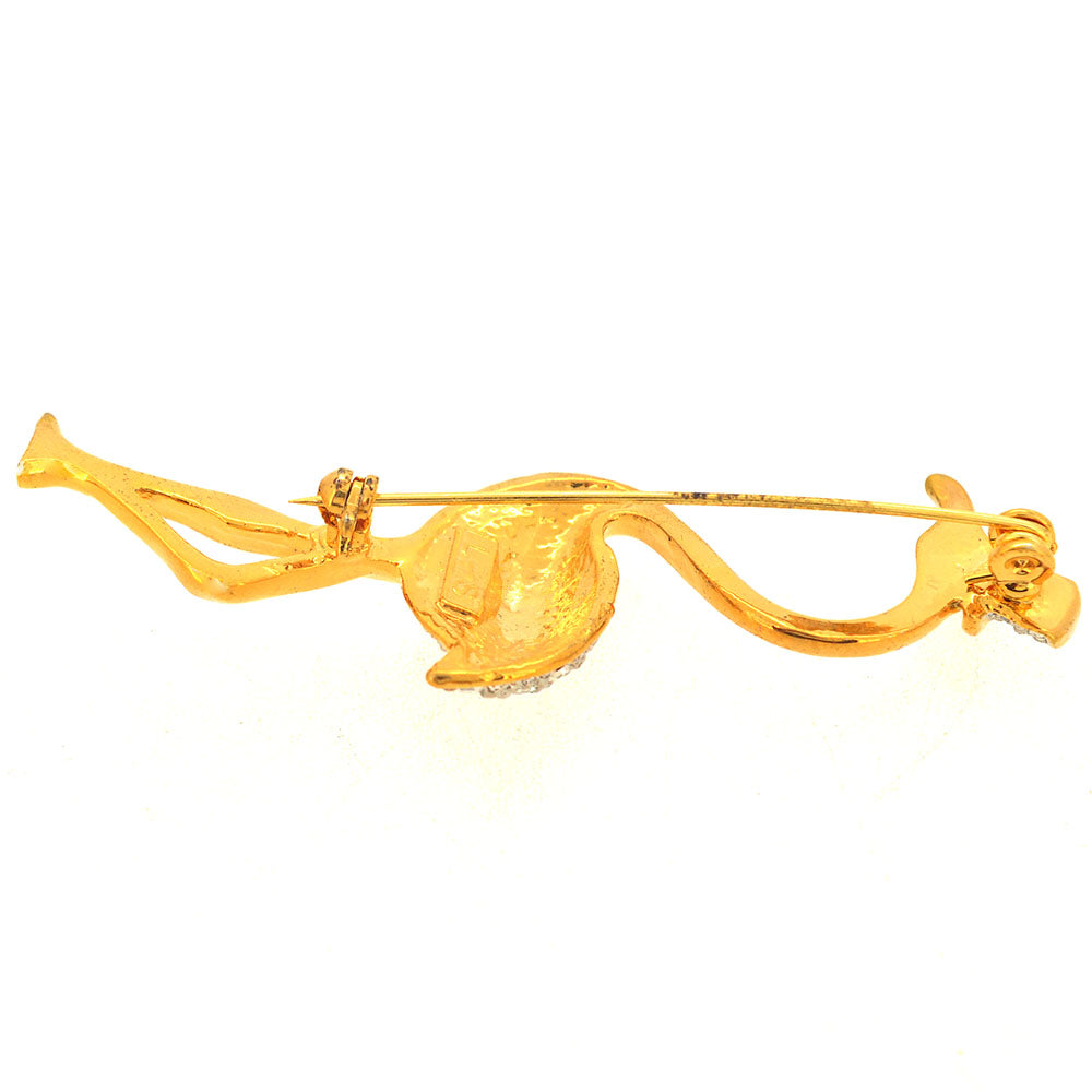 Golden Flamingo With Top Hat Pin Brooch