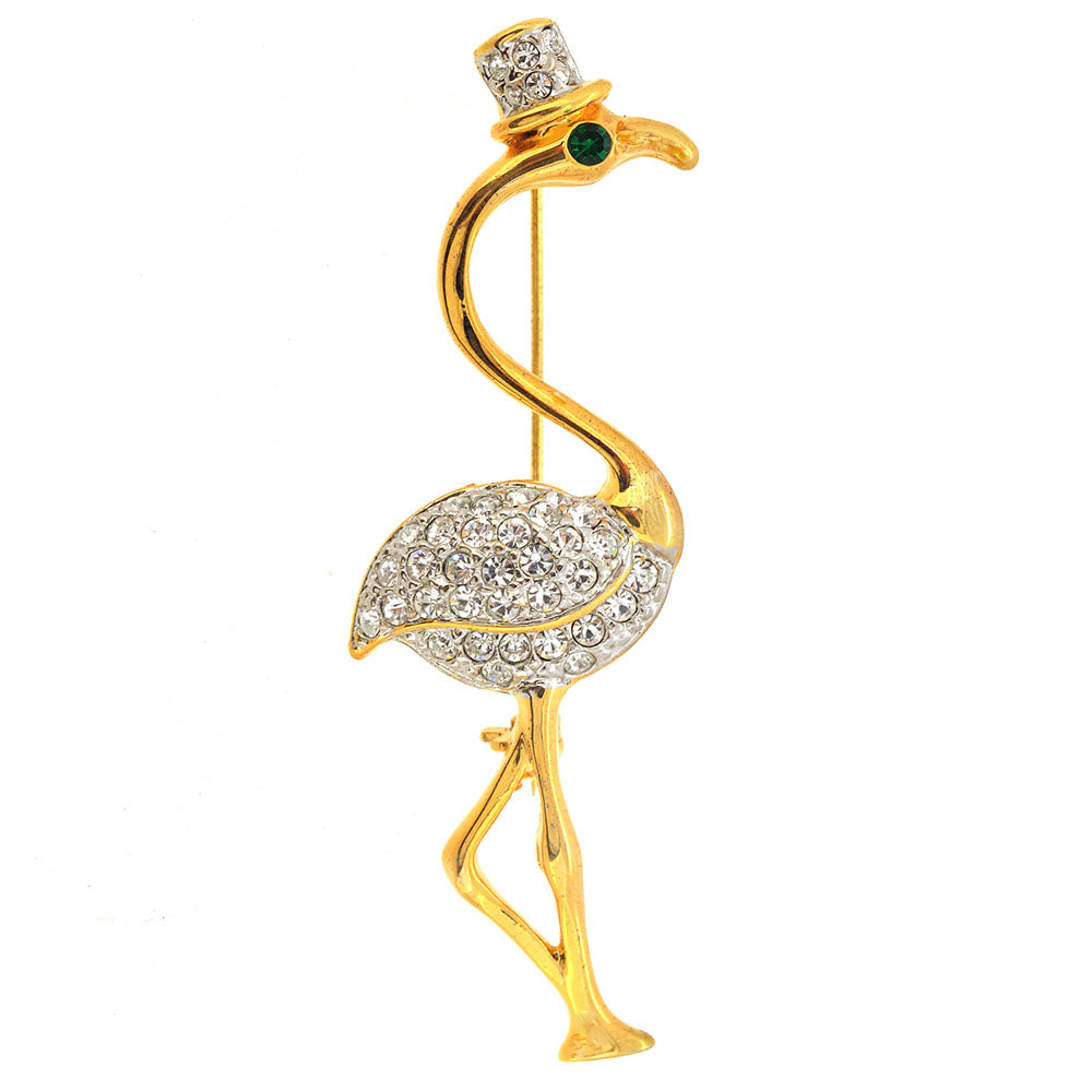 Golden Flamingo With Top Hat Pin Brooch