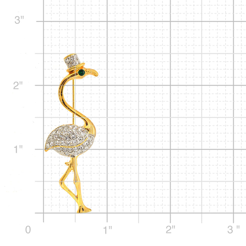 Golden Flamingo With Top Hat Pin Brooch