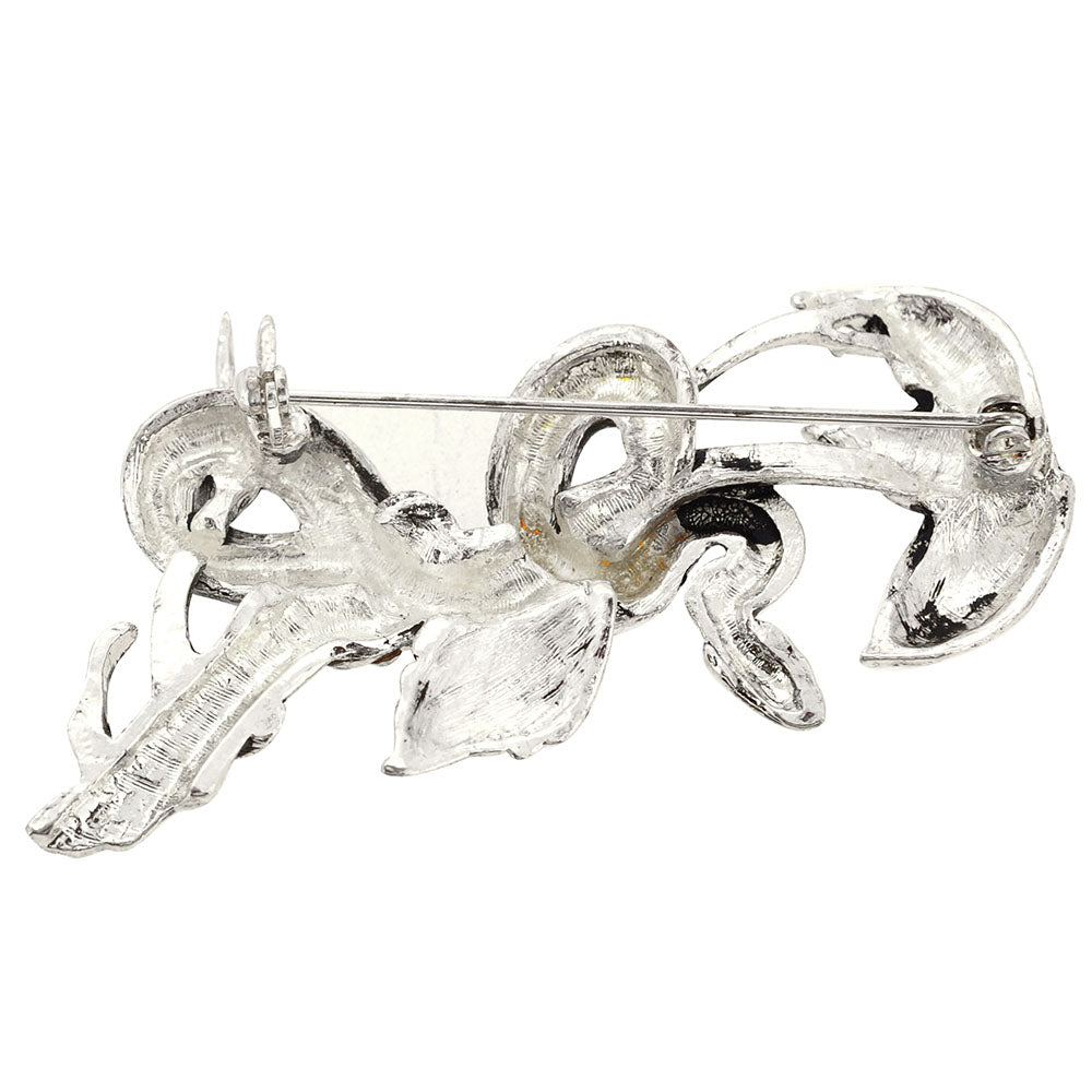 Silver Serpent On A Tree Pin Brooch