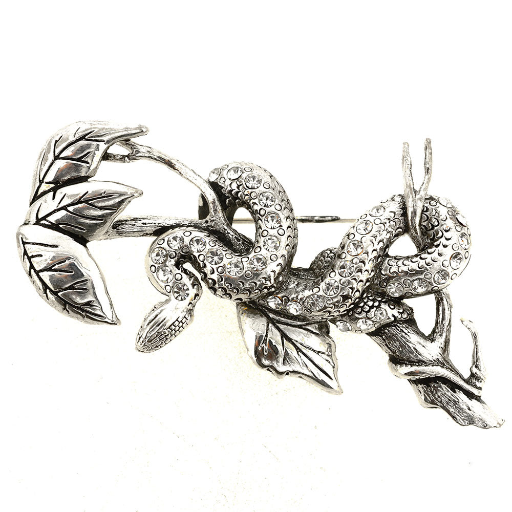Silver Serpent On A Tree Pin Brooch