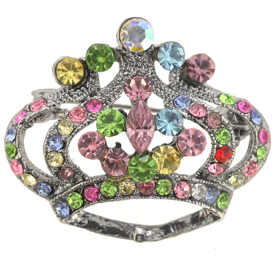Multicolor Crystal Crown Pin Brooch