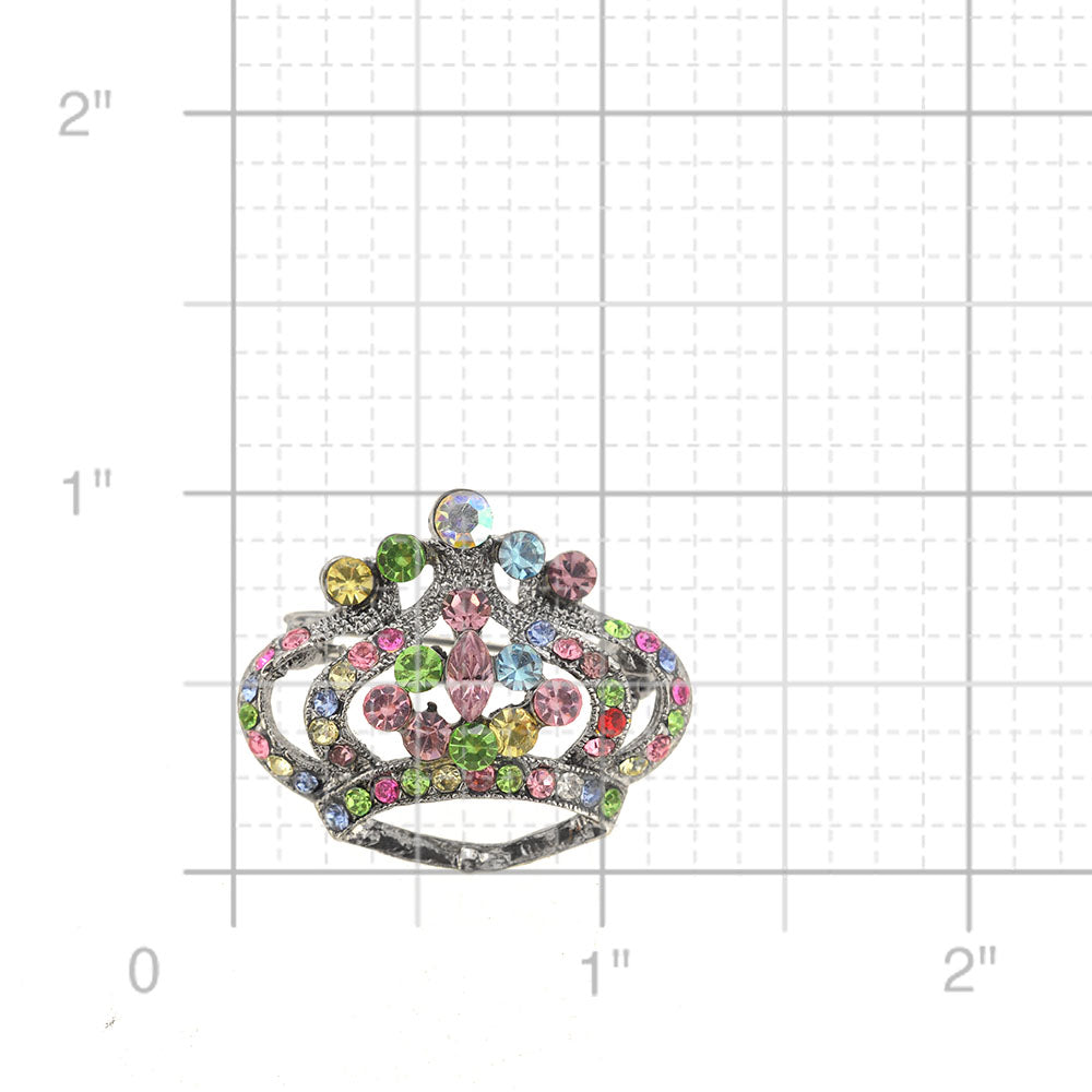 Multicolor Crystal Crown Pin Brooch