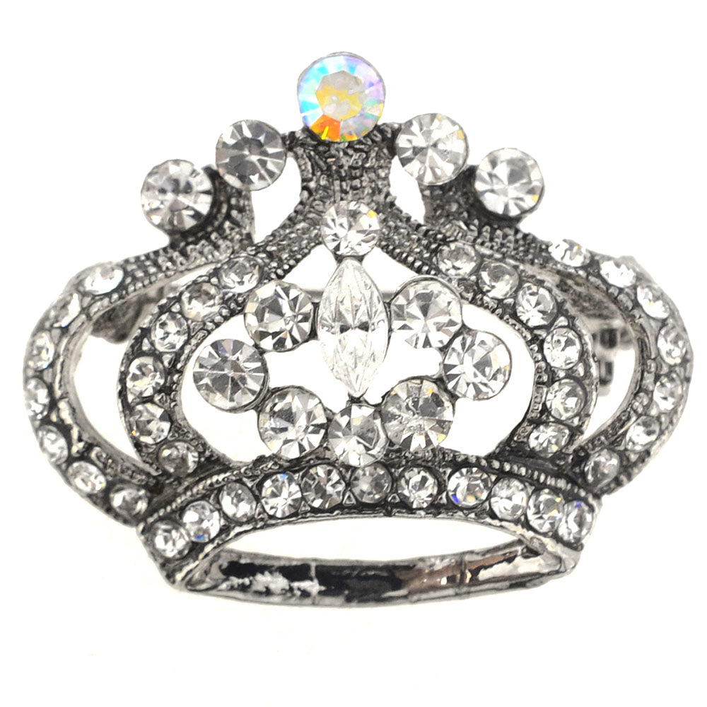 Vintage Silver Crystal Crown Pin Brooch