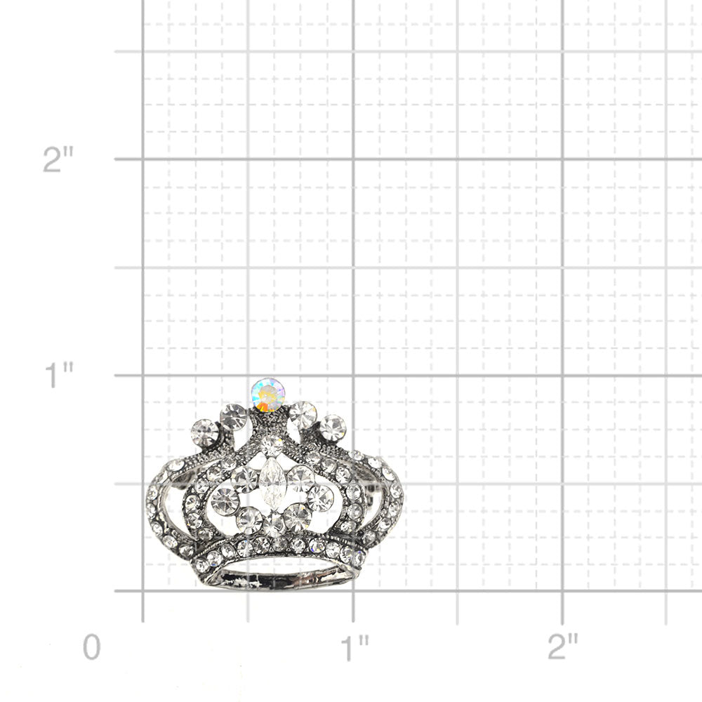 Vintage Silver Crystal Crown Pin Brooch